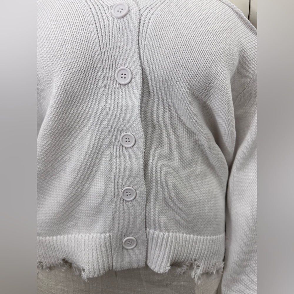 525 America Off Shoulder Button Front Cotton Sweater White Large NWT - Picture 6 of 10